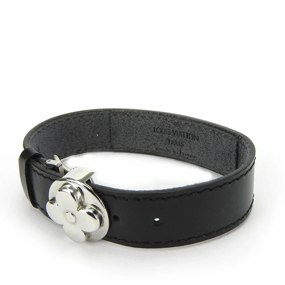 LOUIS VUITTON Black Leather Charm Bracelet